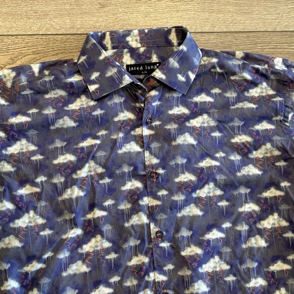 Jared Lang Button-Up Shirt Mens Large All Over Pattern Clouds Lighting Purple - Picture 1 of 8